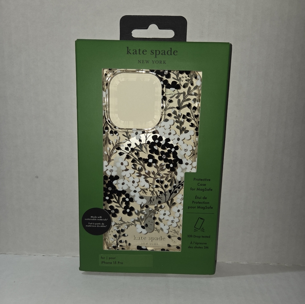Kate Spade New York iPhone 15 Pro Case with MagSafe - Black & White Floral